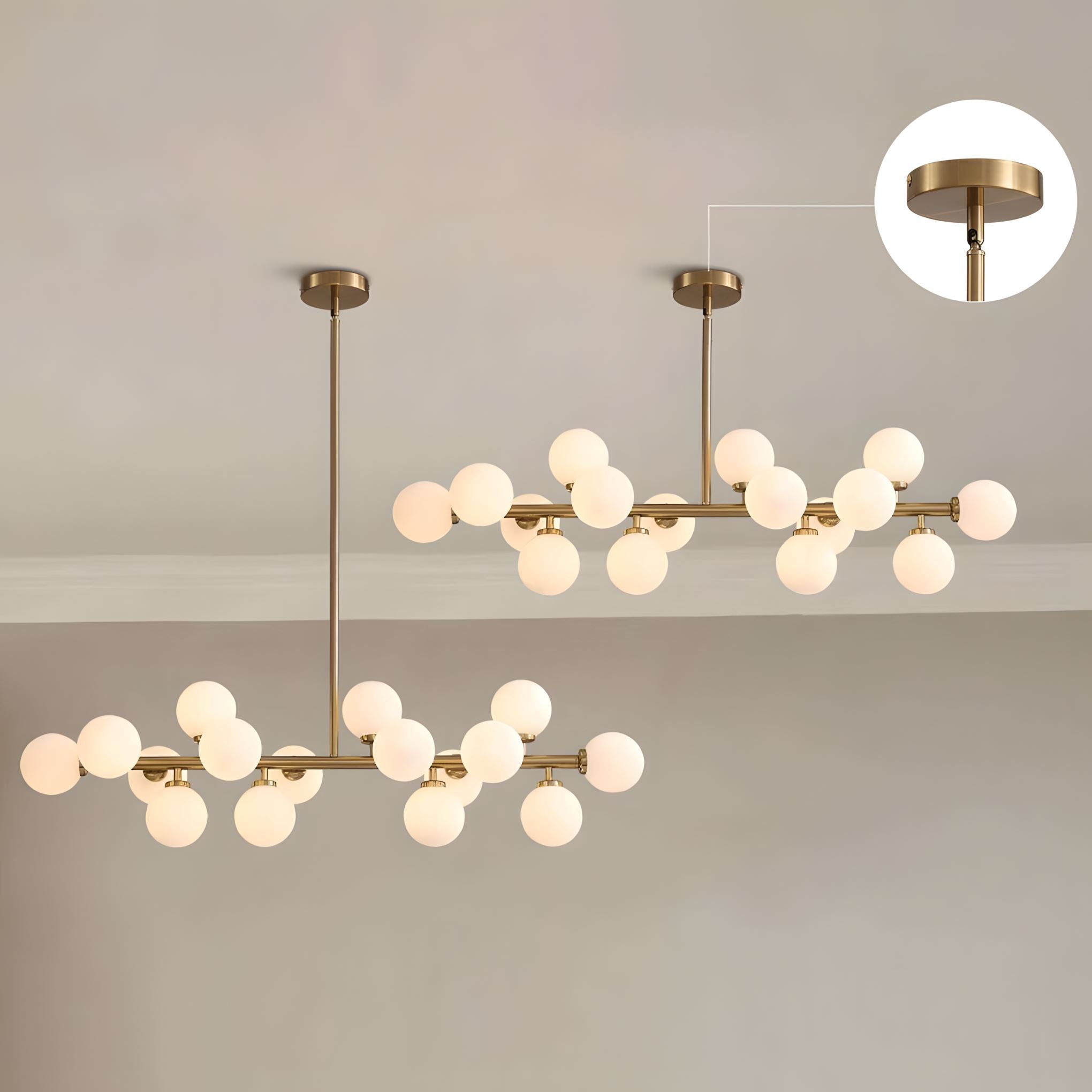 Frosted Glass Globe 16-Light Linear Flush Chandelier