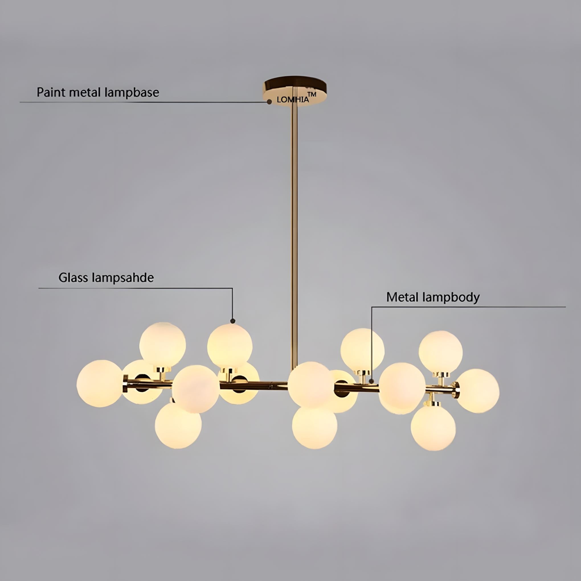 Frosted Glass Globe 16-Light Linear Flush Chandelier