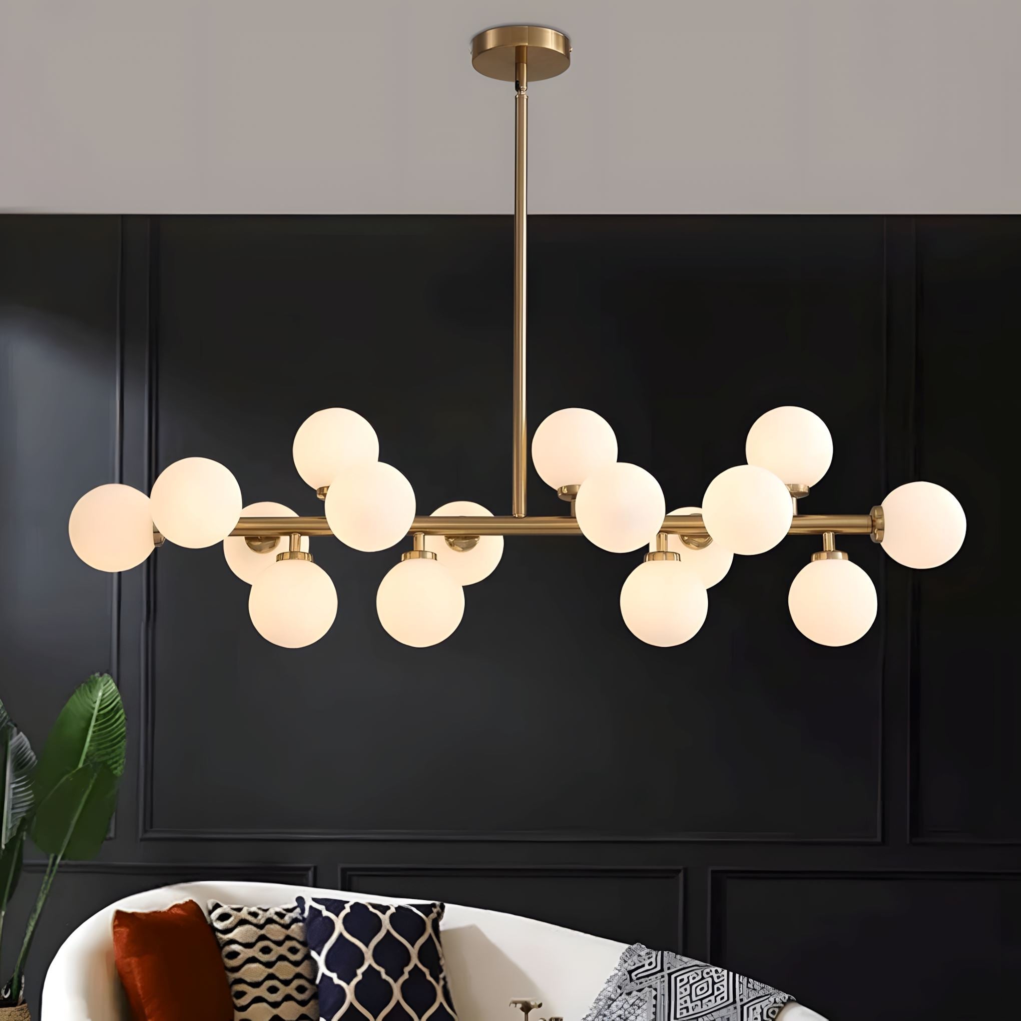 Frosted Glass Globe 16-Light Linear Flush Chandelier