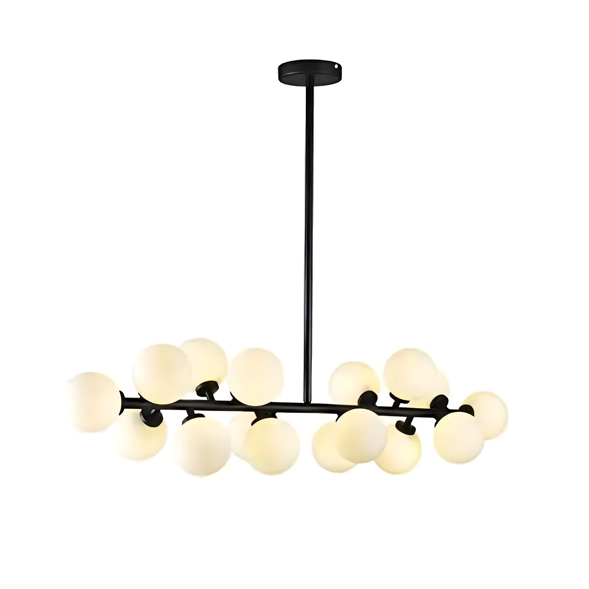 Frosted Glass Globe 16-Light Linear Flush Chandelier on a white background