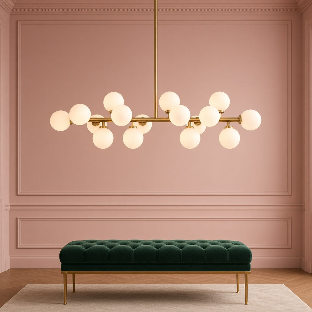 Frosted Glass Globe 16-Light Linear Flush Chandelier