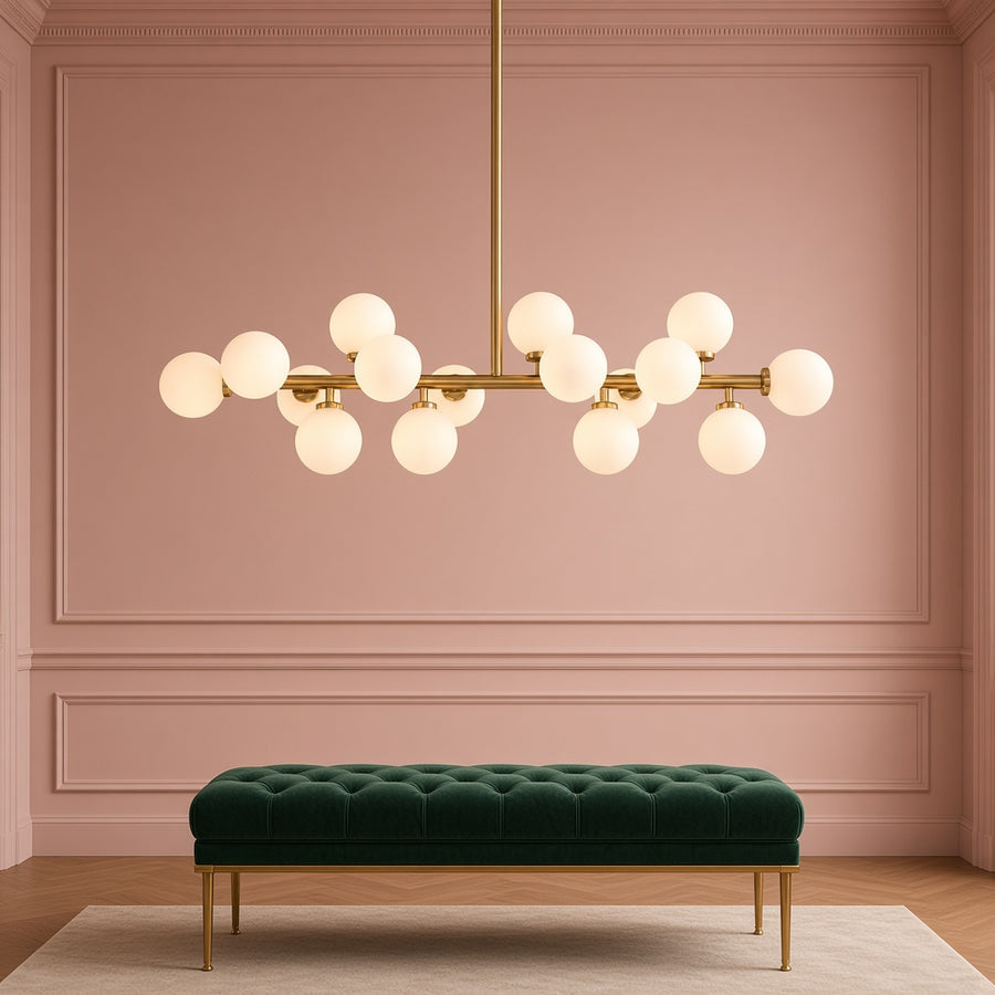 Frosted Glass Globe 16-Light Linear Flush Chandelier