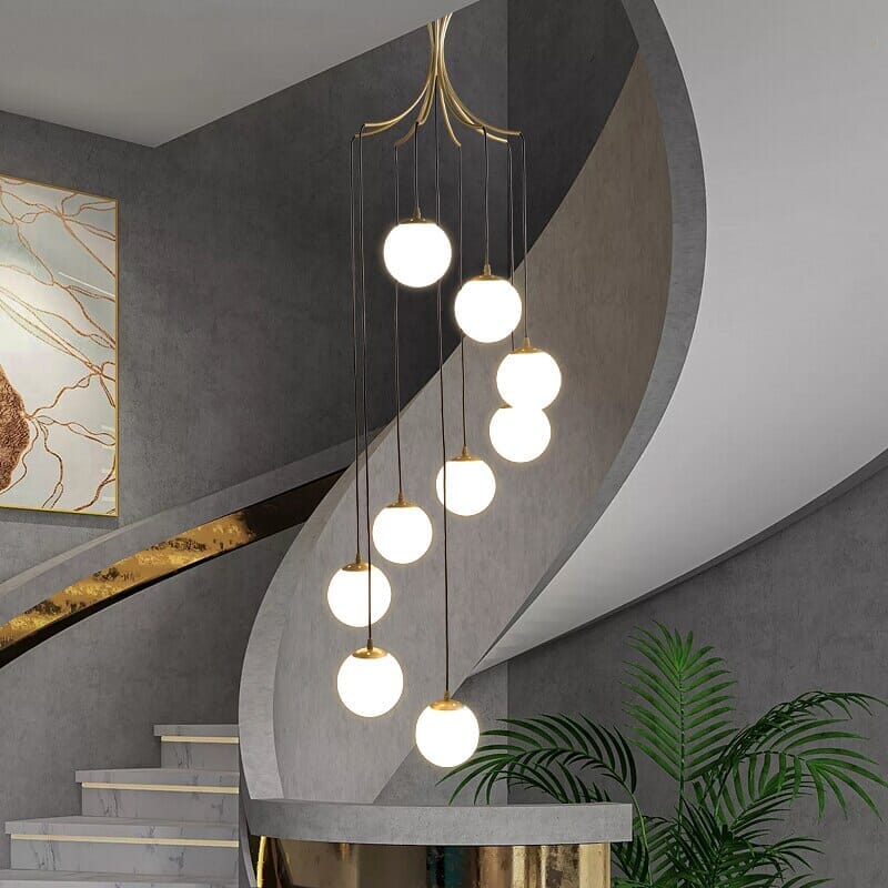 Glass Ball Drop Chandelier above a staircase