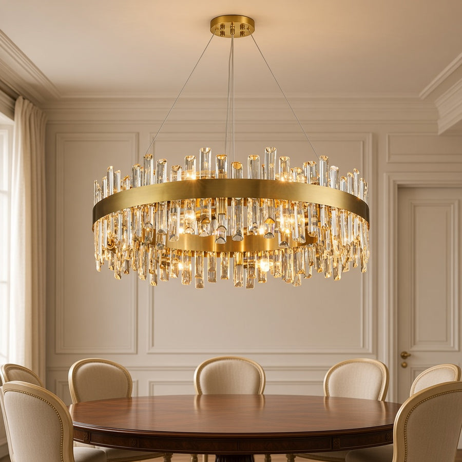 Glass Column Crystal Chandelier - Round or Linear