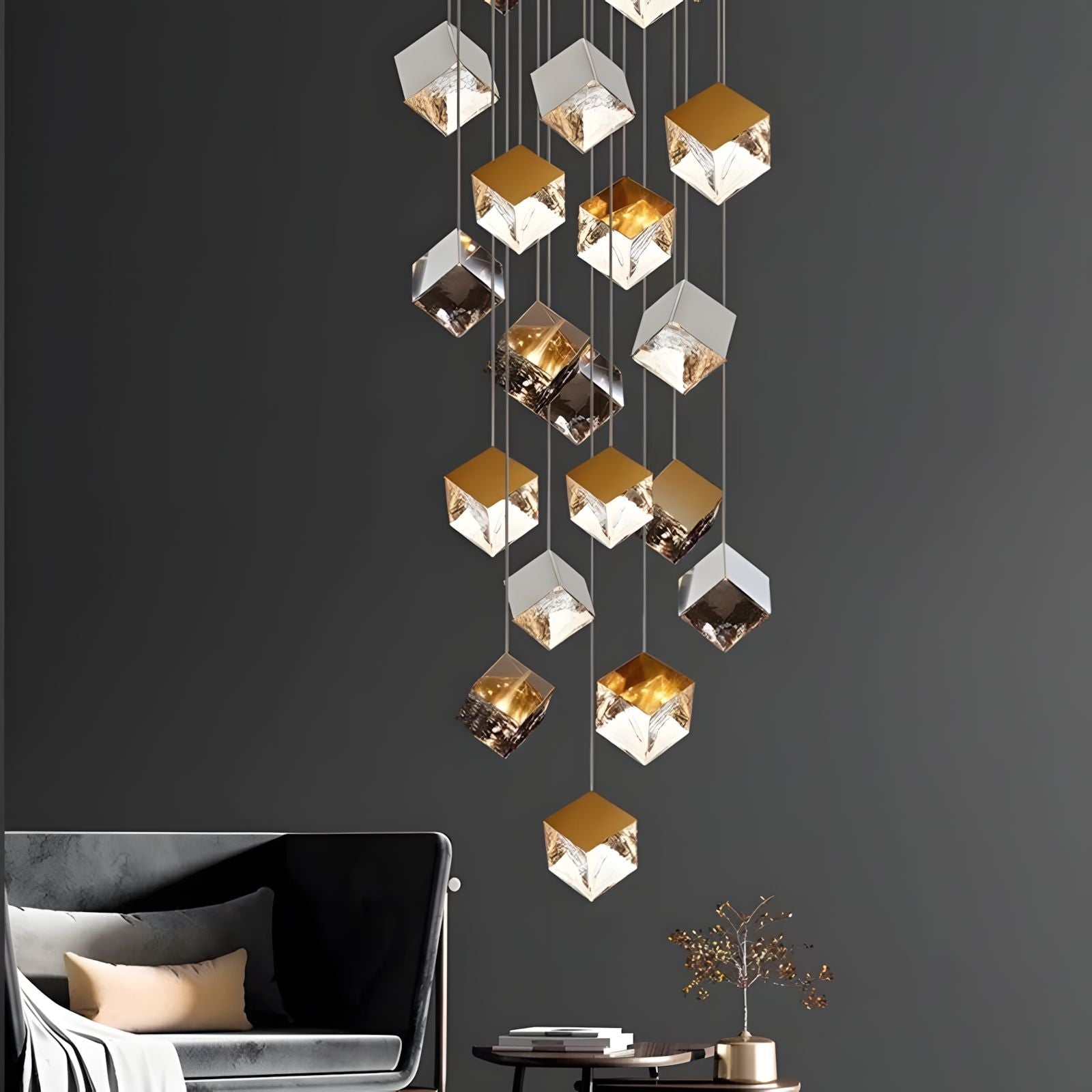 Glass Cube Cascade Chandelier