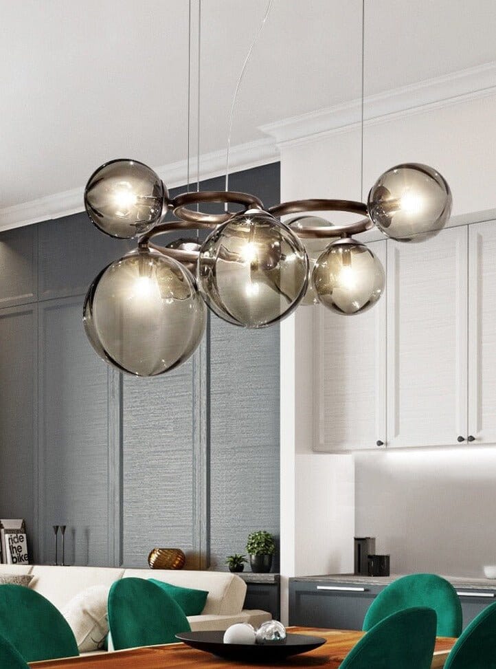 Glass Globe Cluster Hoop Chandelier over a kitchen island