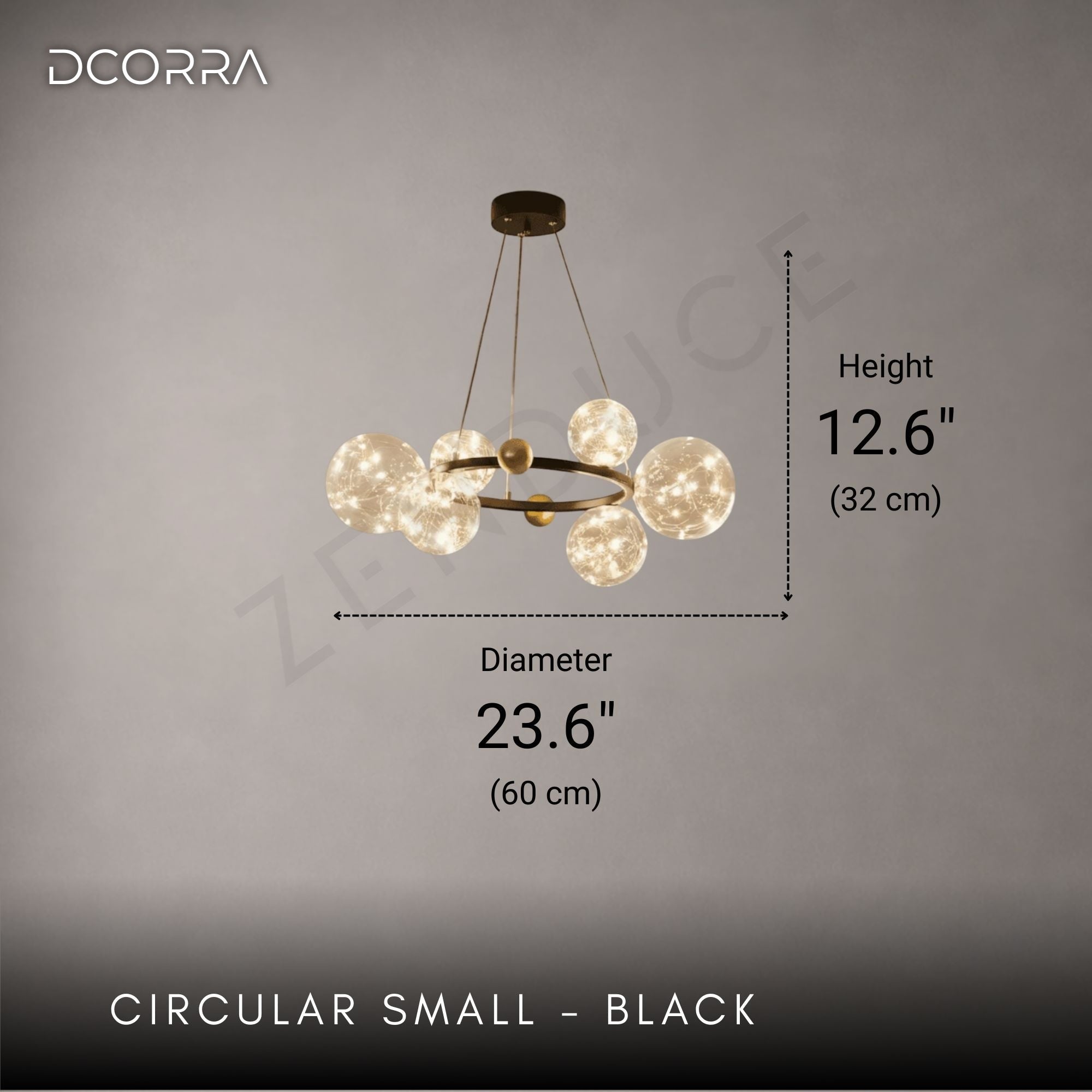 Glass Orb Ring LED Chandelier - Circular Small - Black: D23.6" (60cm) x H12.6" (32cm) / 48W