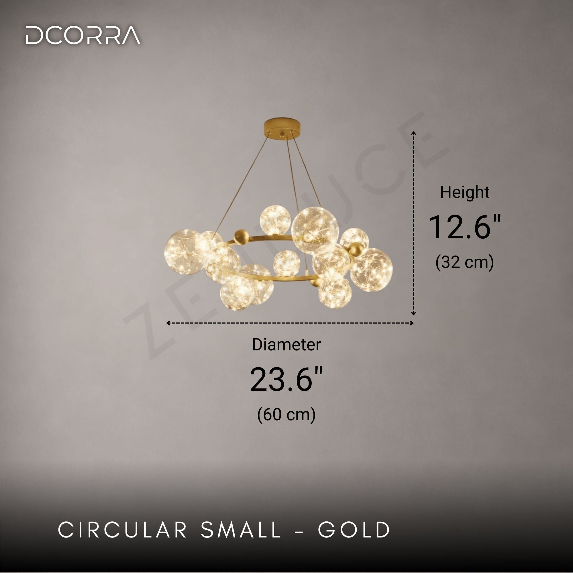 Glass Orb Ring LED Chandelier - Circular Small - Gold: D23.6" (60cm) x H12.6" (32cm) / 48W