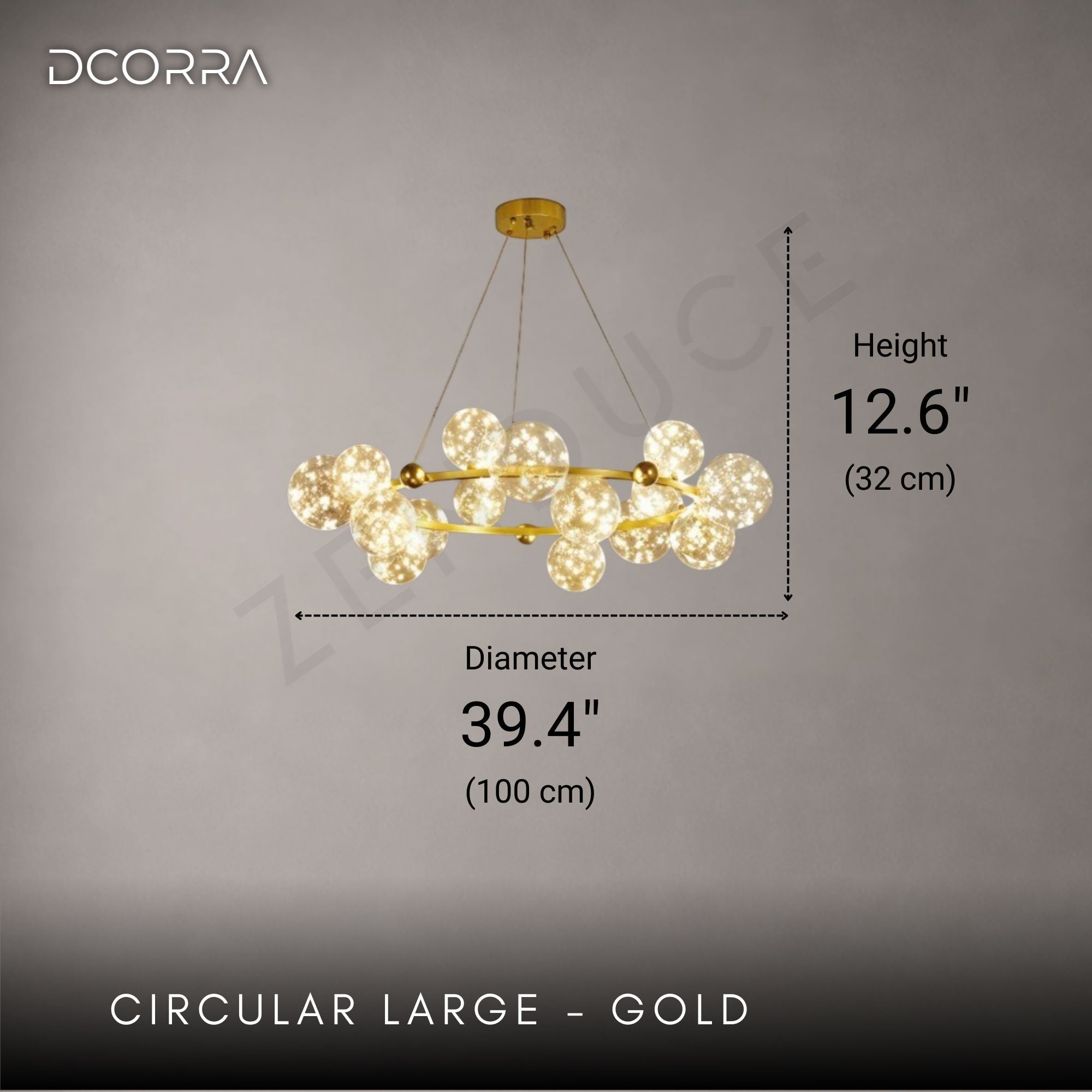 Glass Orb Ring LED Chandelier - Circular Large - Gold: D39.4" (100cm) x H12.6" (32cm) / 120W