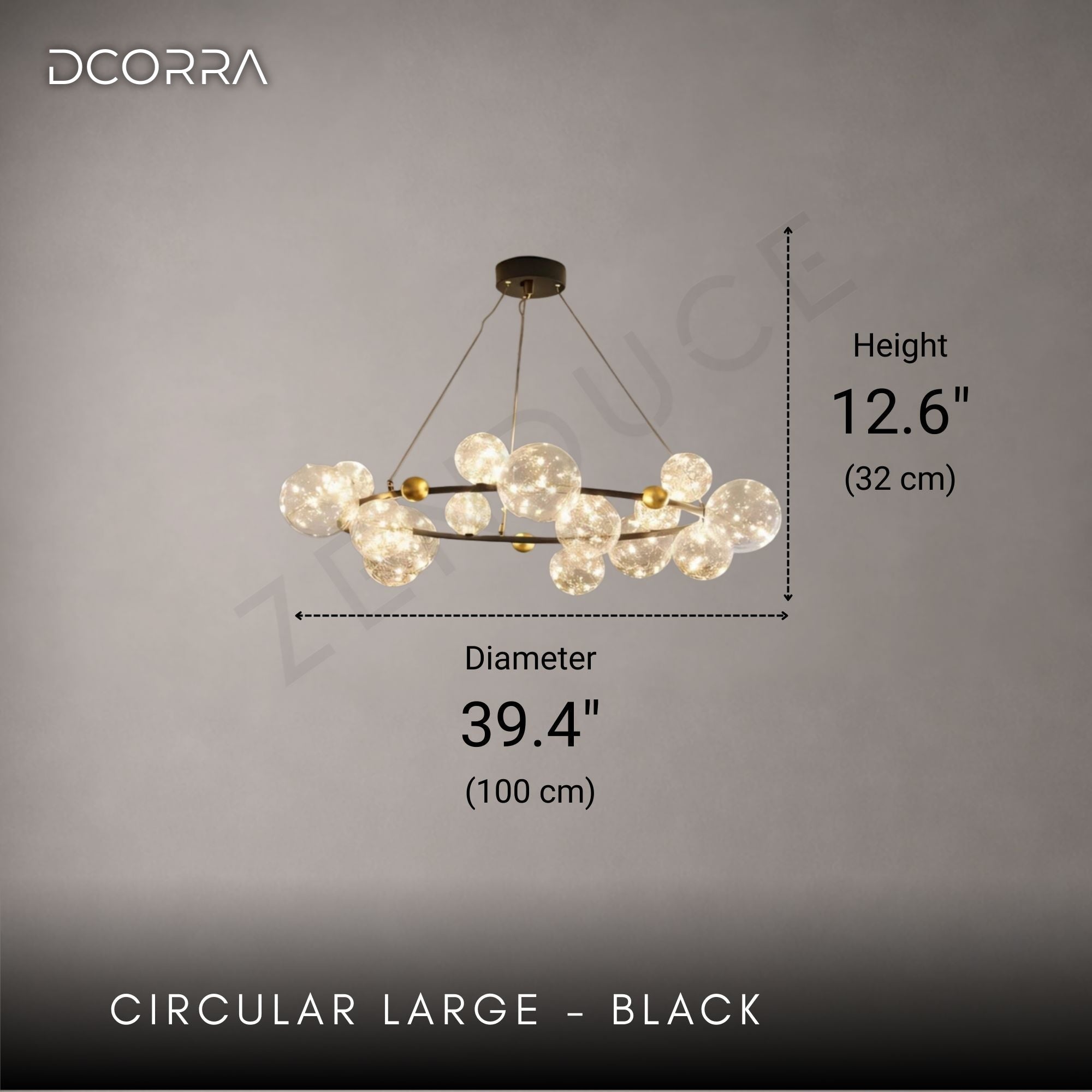 Glass Orb Ring LED Chandelier - Circular Large - Black: D39.4" (100cm) x H12.6" (32cm) / 120W