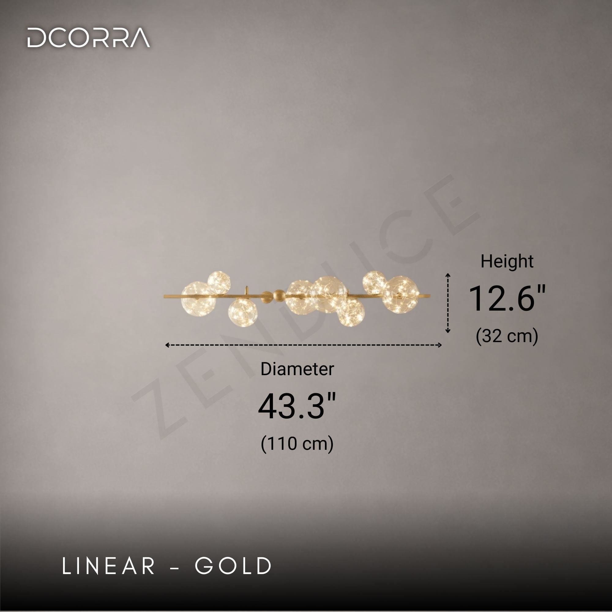 Glass Orb Ring LED Chandelier - Linear - Gold: L43.3" (110cm) x H12.6" (32cm) / 66W