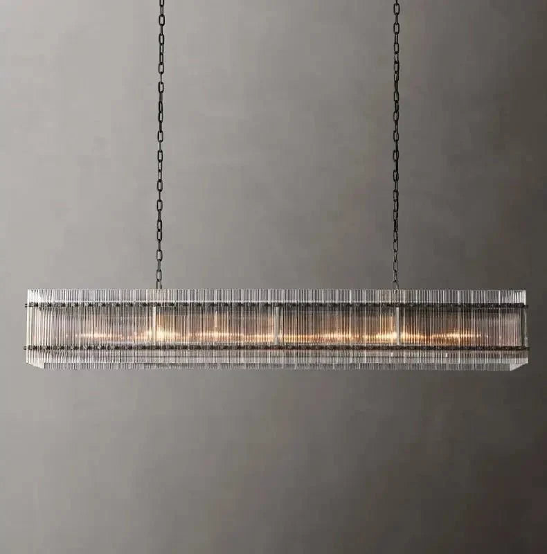 Glass Panel Linear Chandelier - Black or Gold - Black Shelf