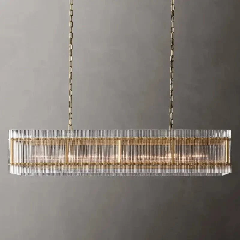 Glass Panel Linear Chandelier - Black or Gold - Gold Shelf