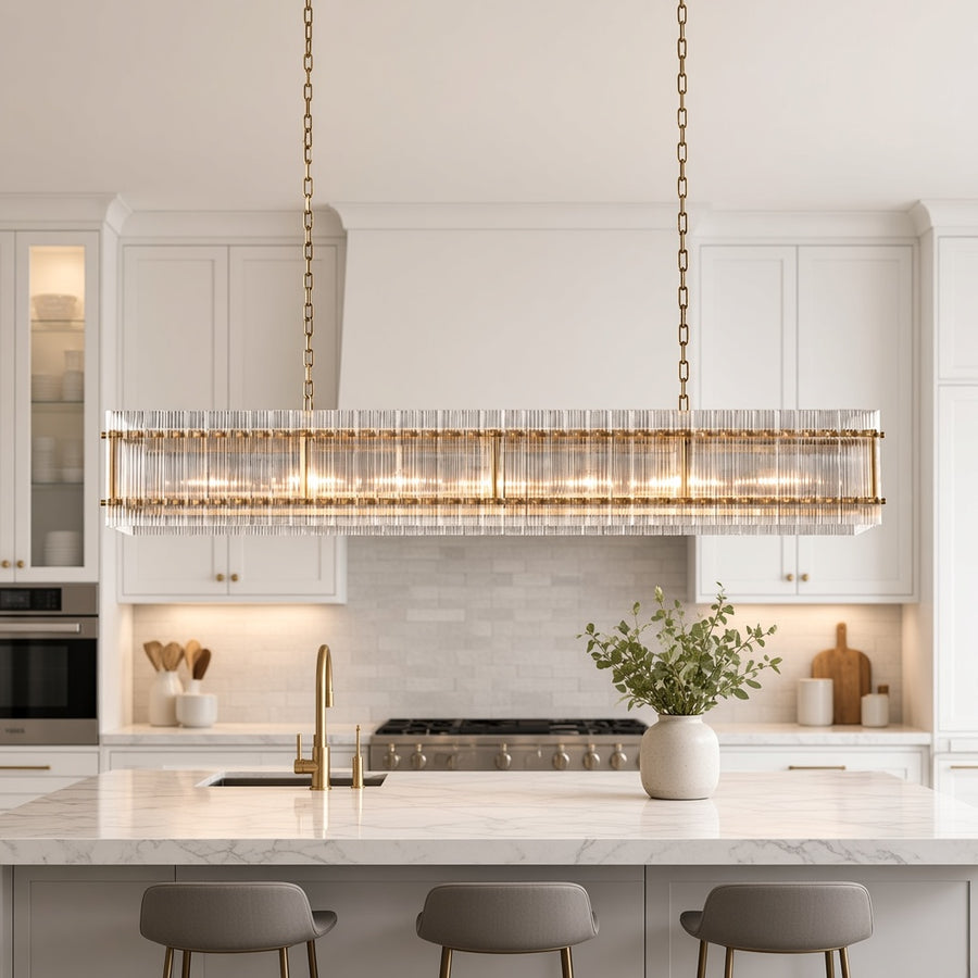 Glass Panel Linear Chandelier - Black or Gold