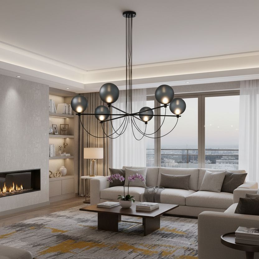 Globe Arm Sputnik LED Chandelier in a living room