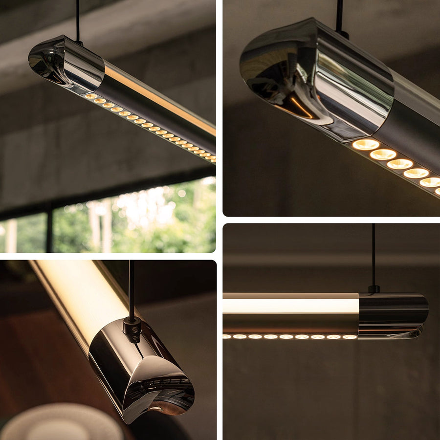 Glossy Black Linear LED Pendant Light with Remote