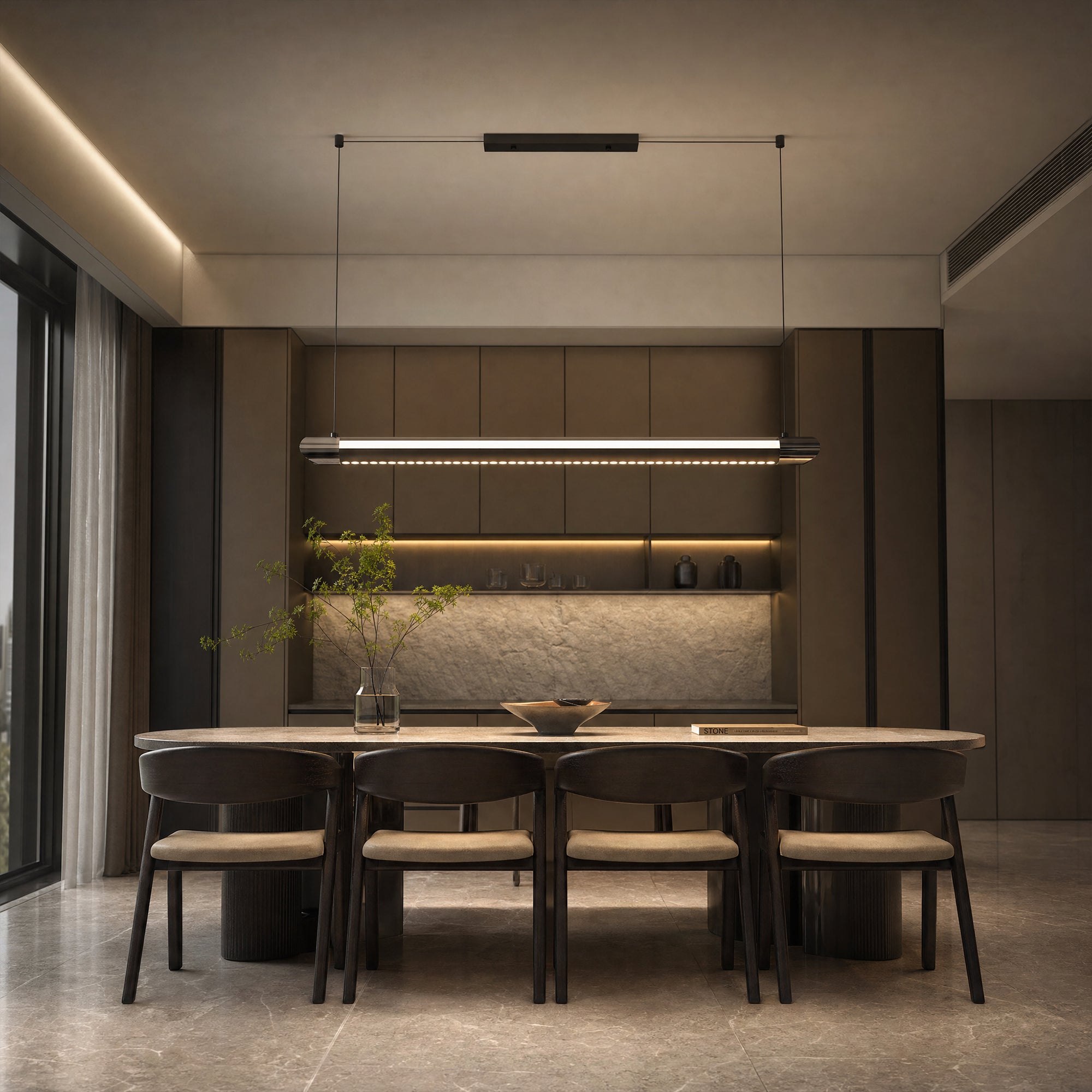 Glossy Black Linear LED Pendant Light with Remote - view 3