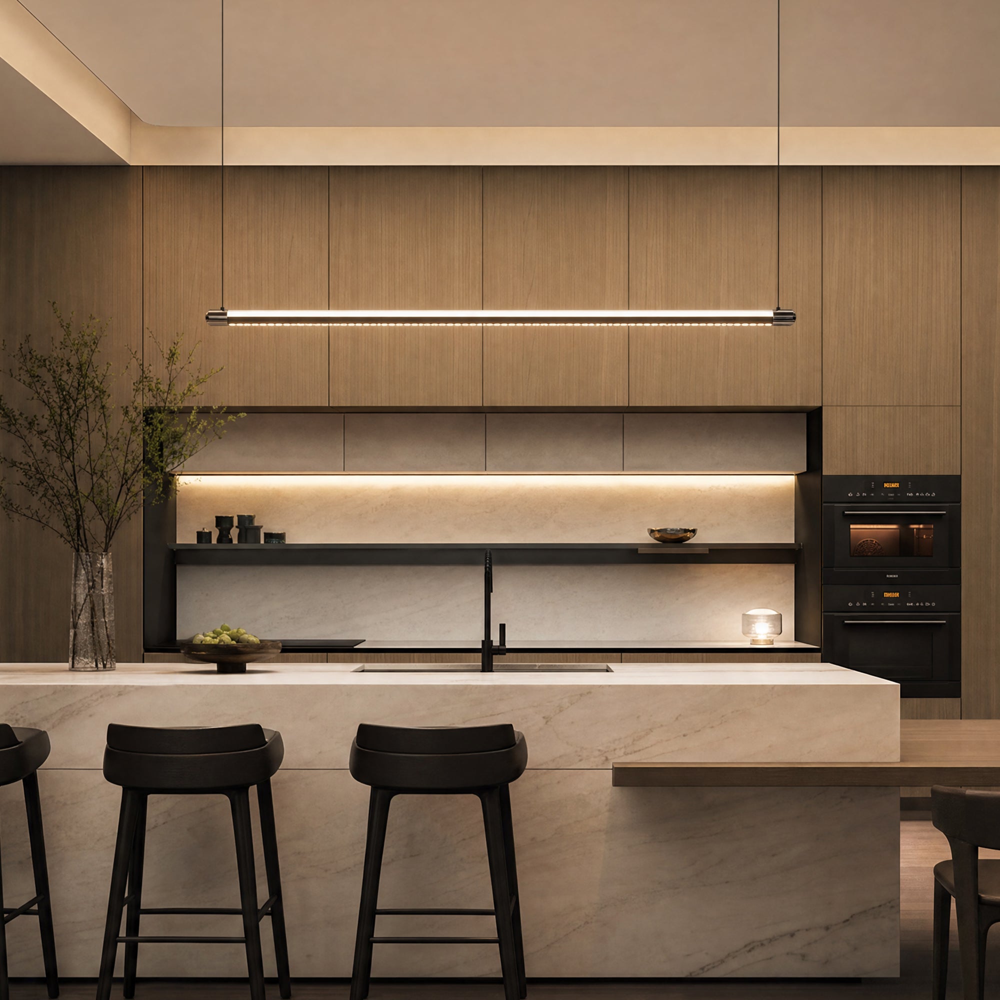 Glossy Black Linear LED Pendant Light with Remote - view 4