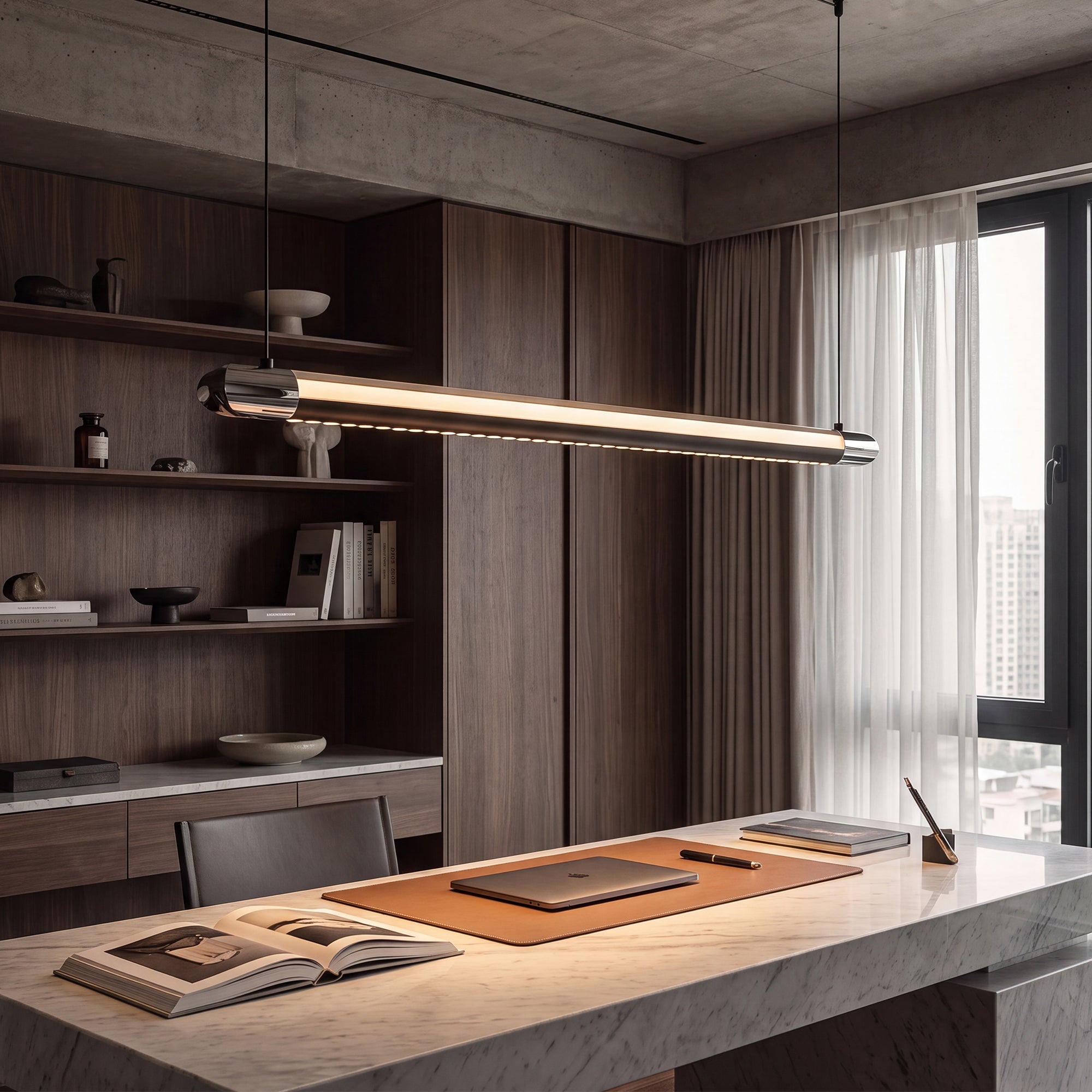 Glossy Black Linear LED Pendant Light with Remote - view 5