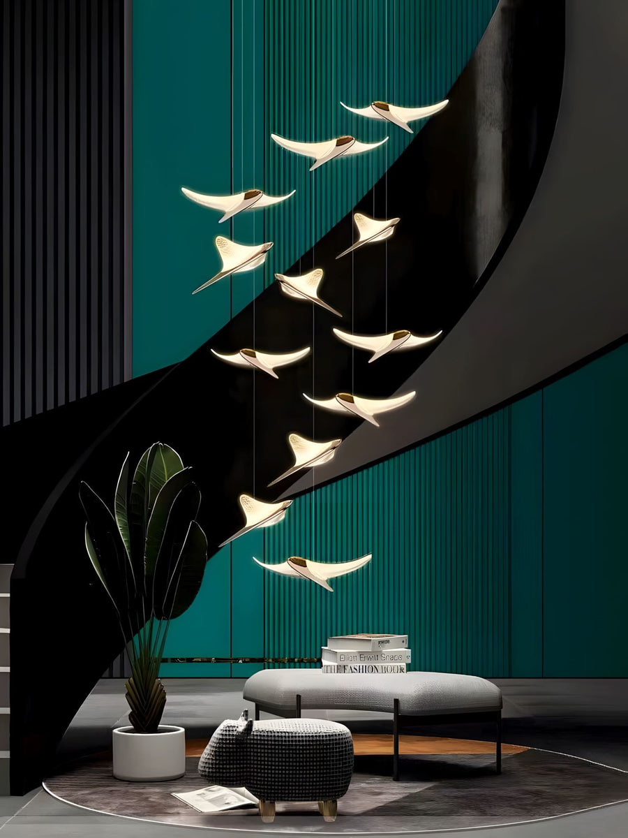 Gold Acrylic Leaf Cascade Chandelier