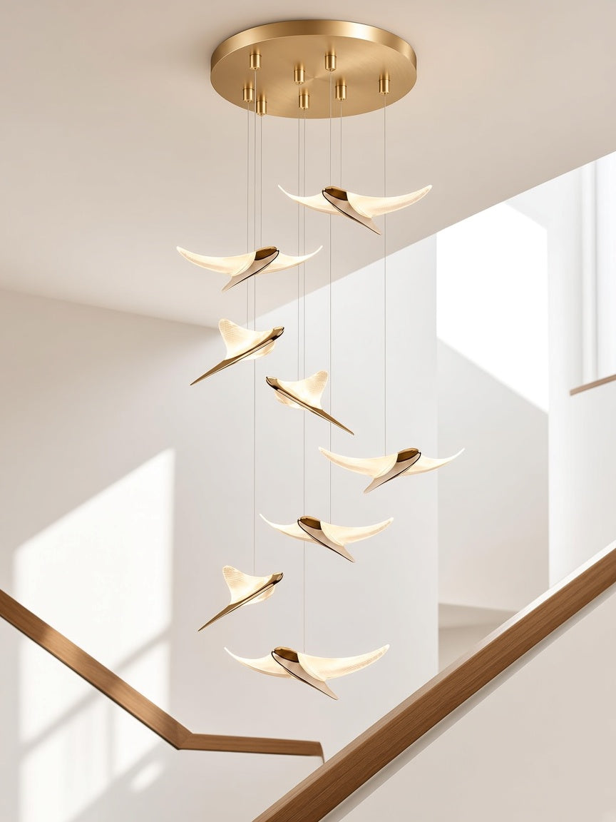 Gold Acrylic Leaf Cascade Chandelier
