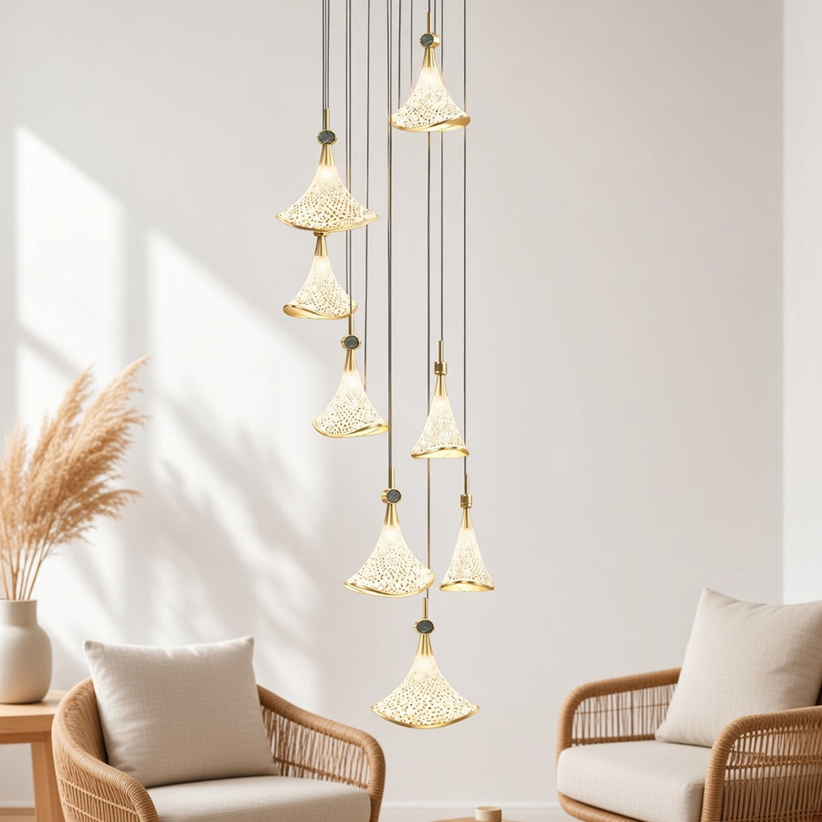 Gold Acrylic Shell Cascade Chandelier