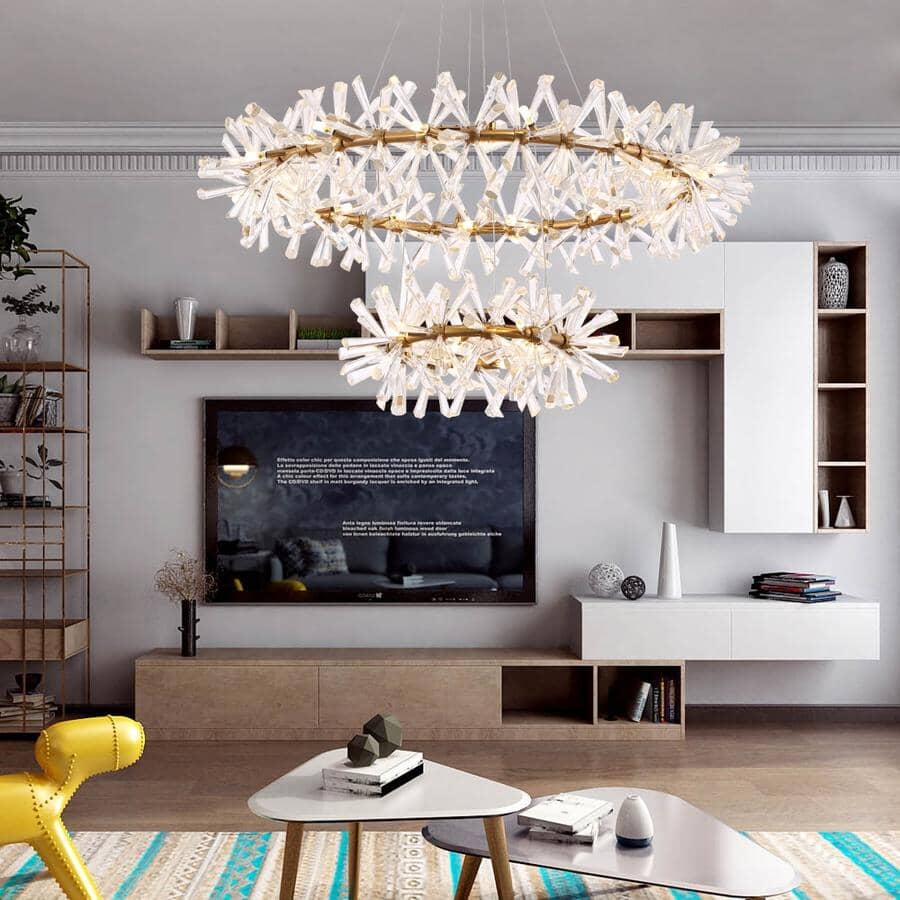 Gold Crystal Ring Chandelier - Single or Double Layer - Double Layer - 39.3" x 23.6" Dia