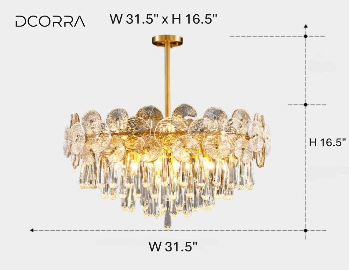 Gold Glass Globe Chandelier - Chain or Rod - W 31.5" x H 16.5"