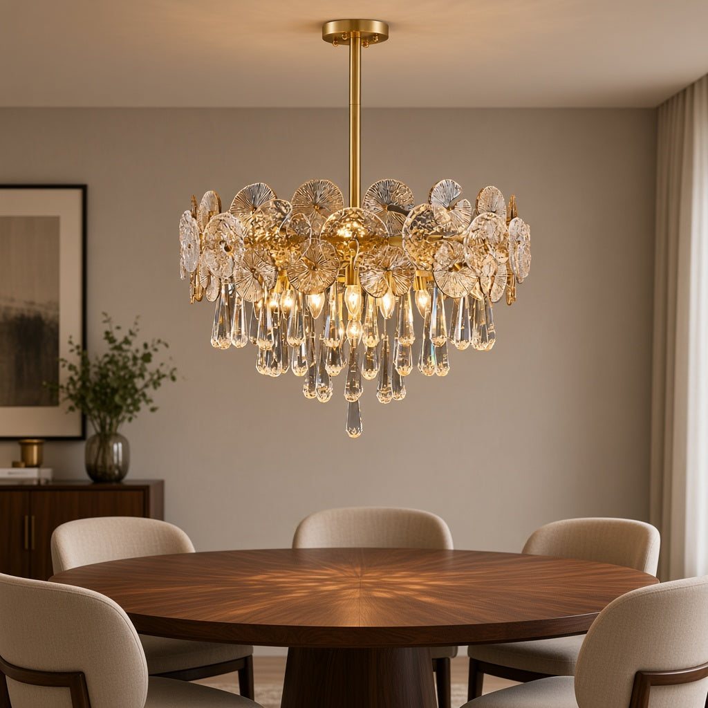 Gold Glass Globe Chandelier - Chain or Rod