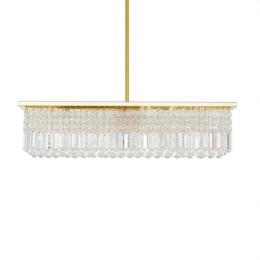 Gold Linear Crystal Chandelier on a white background