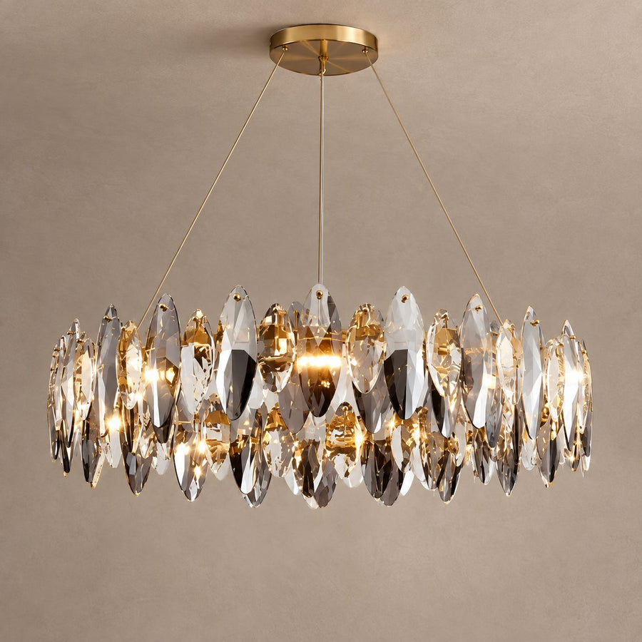 Gold Plate and Crystal Round Chandelier