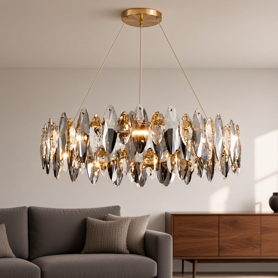 Gold Plate and Crystal Round Chandelier