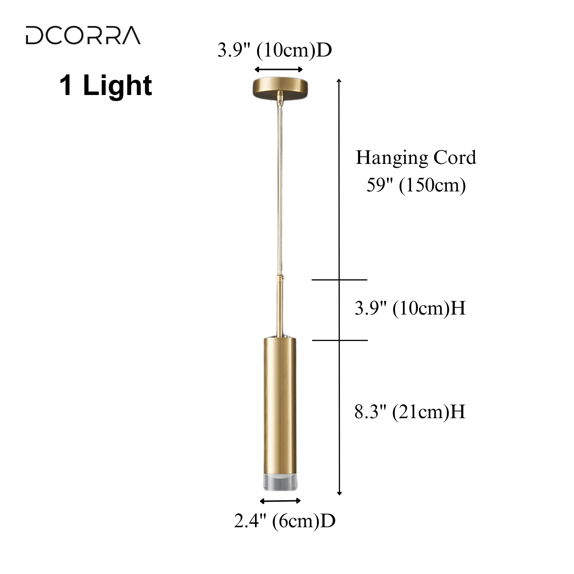Gold Tube Pendant Light - 1 to 3 Lights - 1-Light Pendant