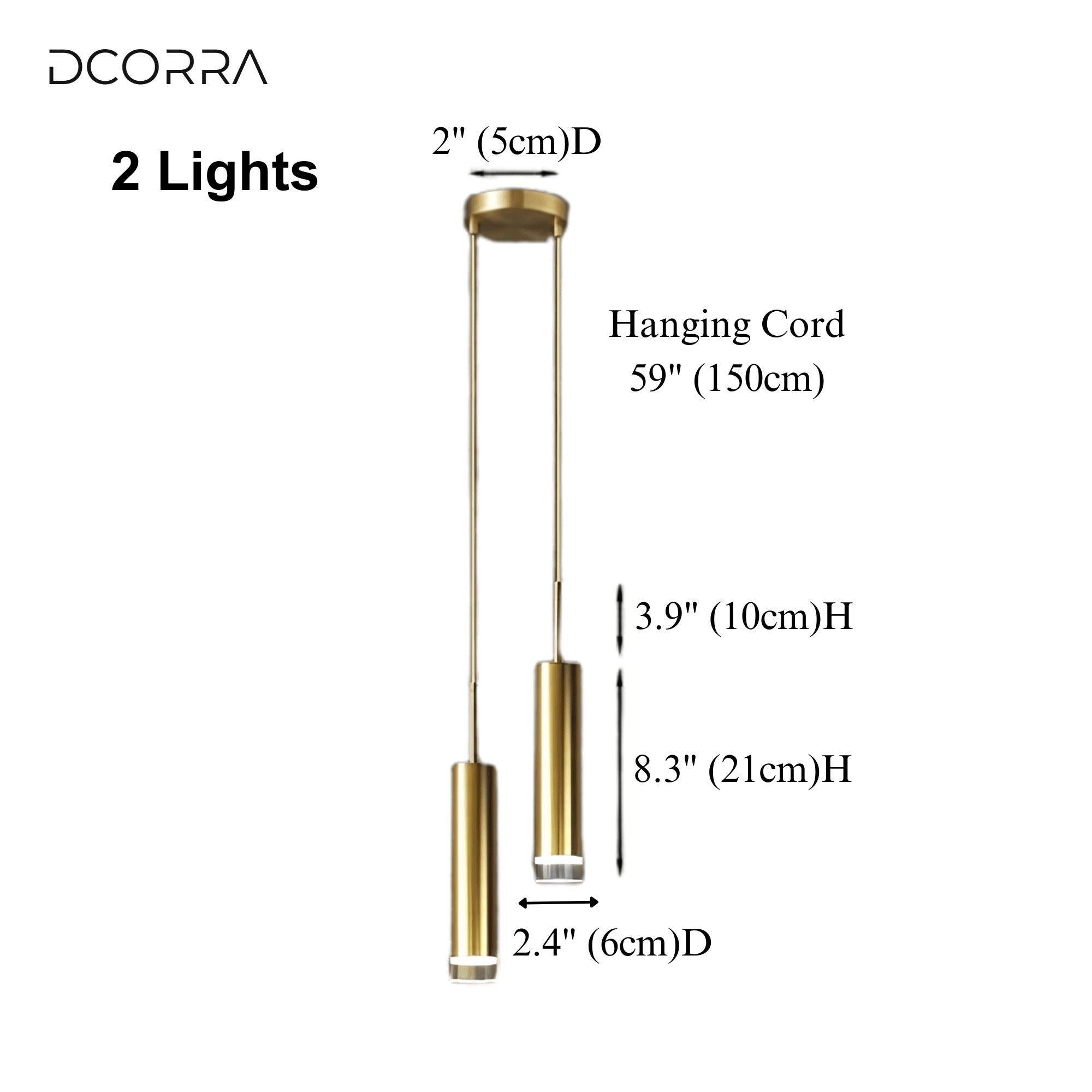 Gold Tube Pendant Light - 1 to 3 Lights - 2-Light Pendant