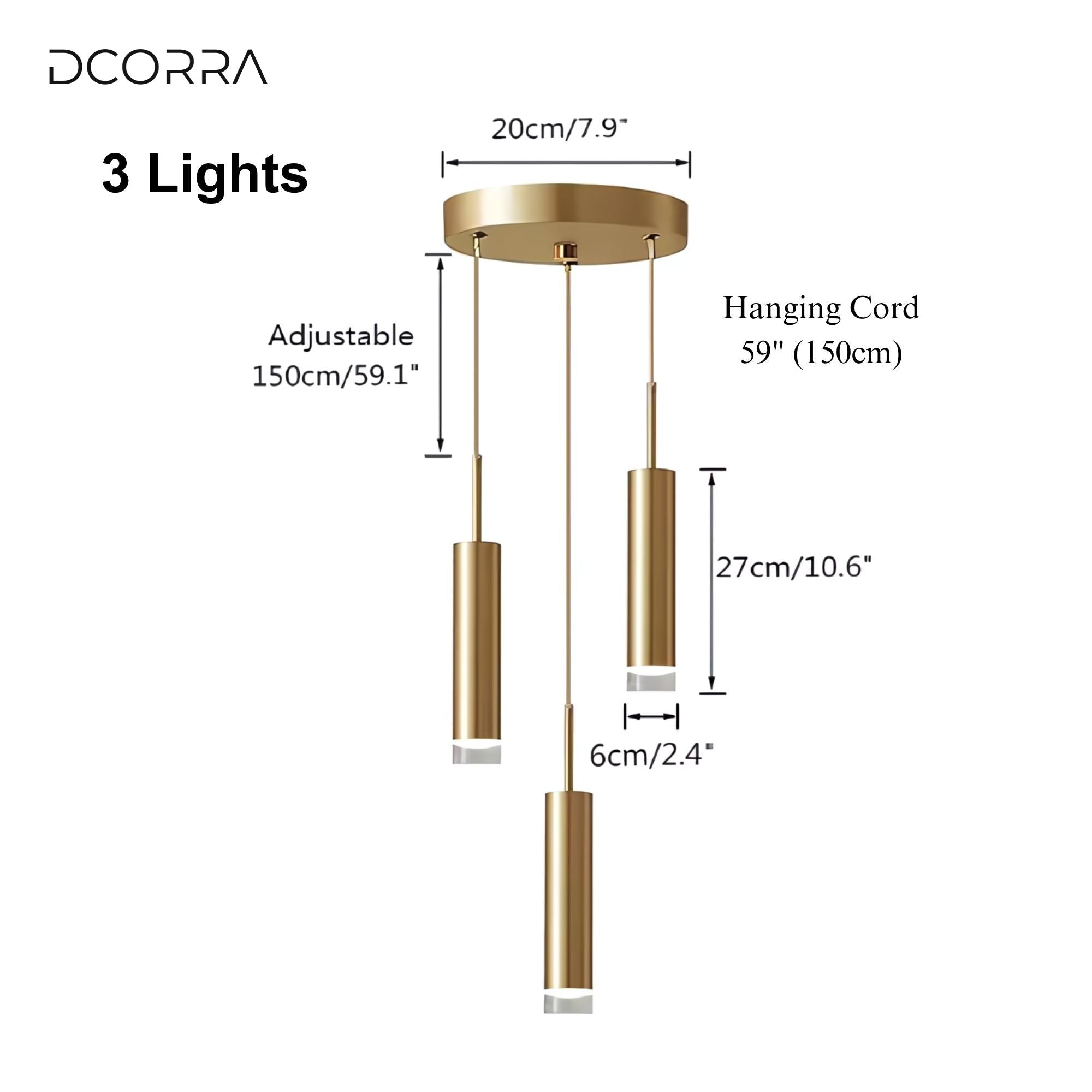 Gold Tube Pendant Light - 1 to 3 Lights - 3-Light Pendant