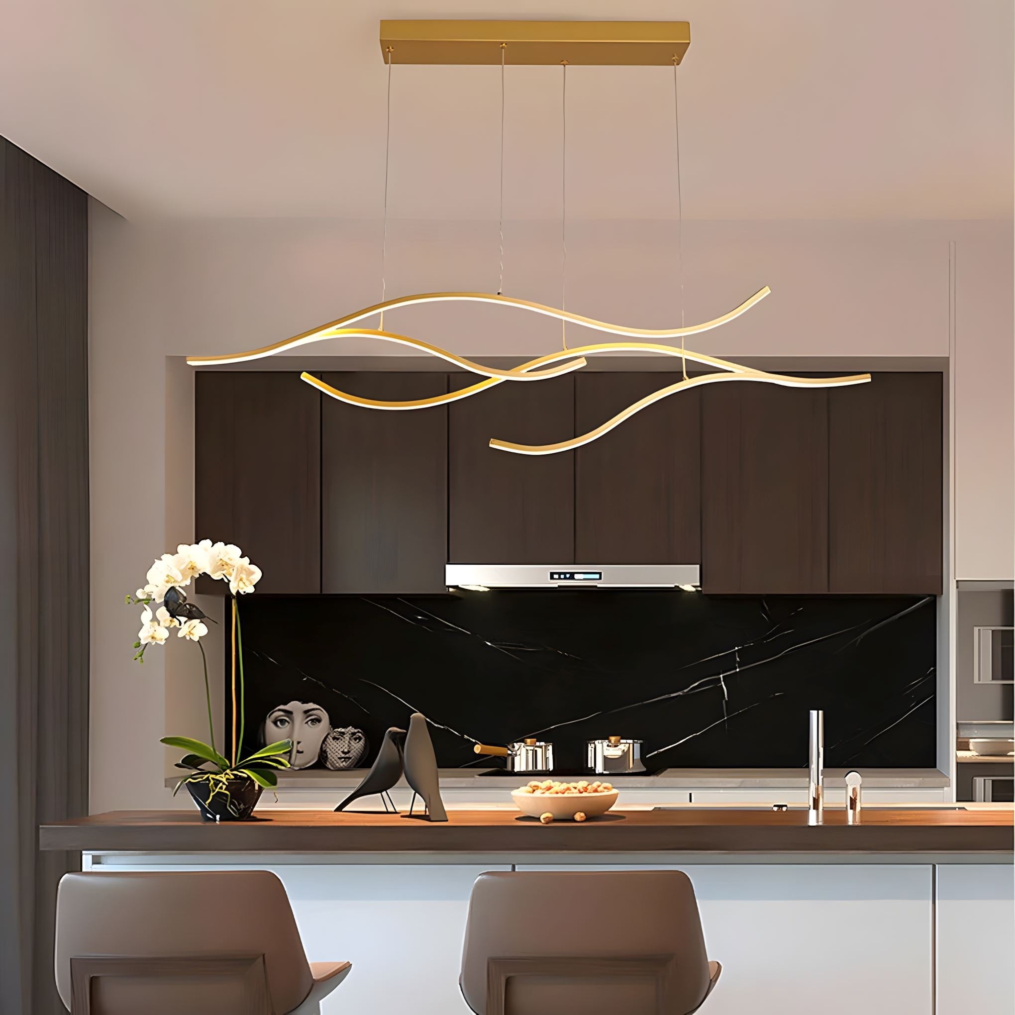 Gold Wave LED Linear Chandelier - 47.2'' / RC Dimming & Color Changeable / Gold