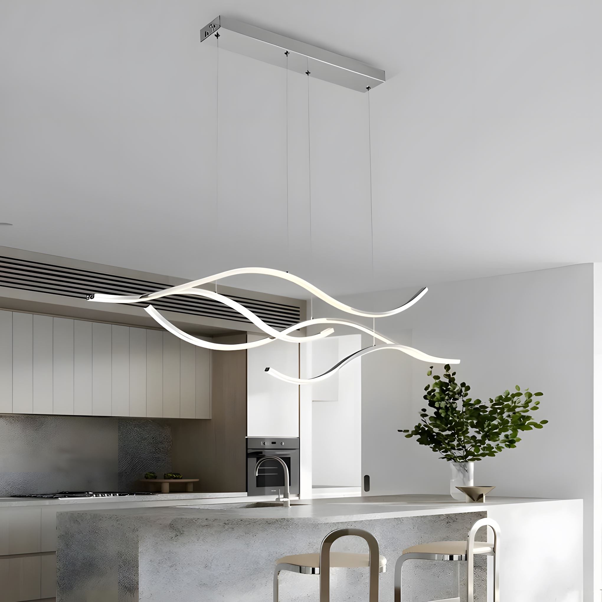 Gold Wave LED Linear Chandelier - 47.2'' / RC Dimming & Color Changeable / Chrome