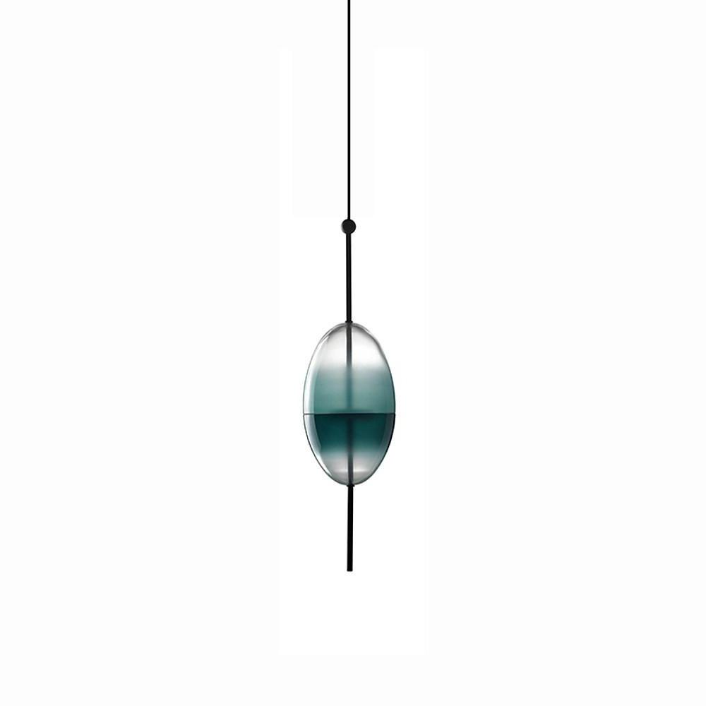 Gradient Blue Glass LED Pendant Light - E - Oval