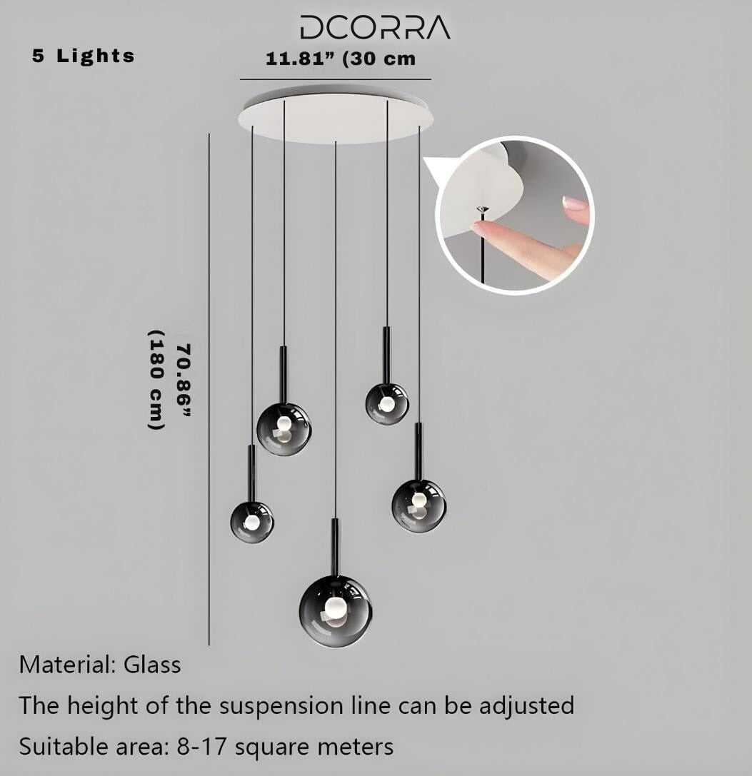 Gradient Glass Bubble Cascade Chandelier - 5 Lights