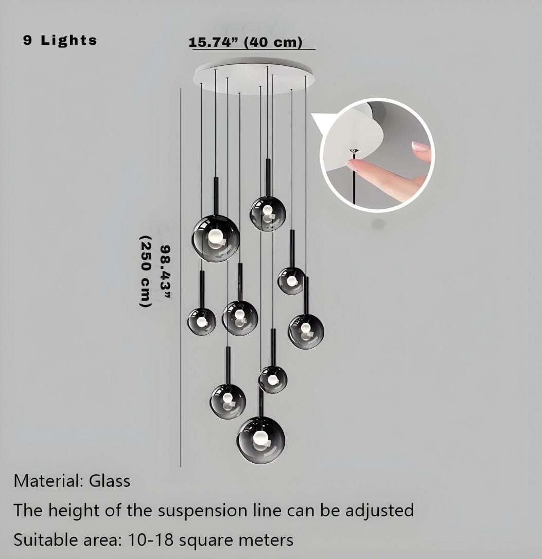 Gradient Glass Bubble Cascade Chandelier - 9 Lights