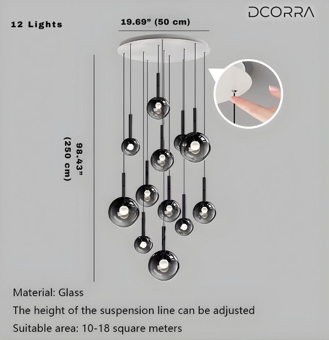 Gradient Glass Bubble Cascade Chandelier - 12 Lights