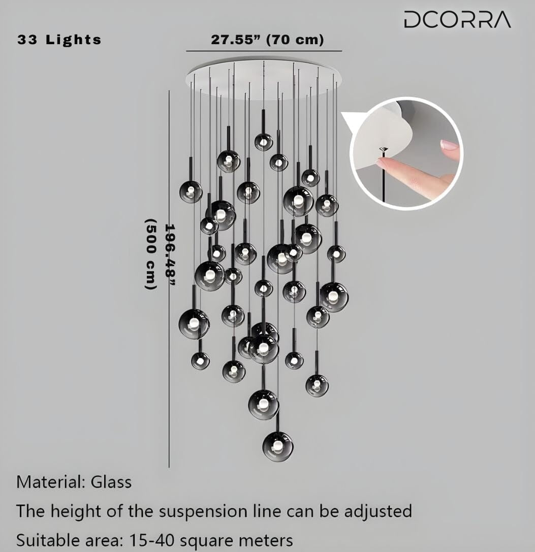 Gradient Glass Bubble Cascade Chandelier - 33 Lights