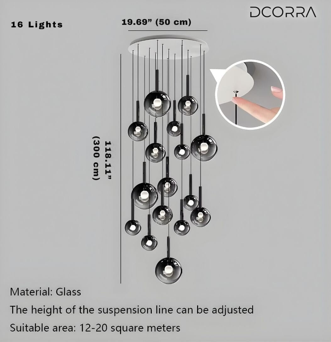 Gradient Glass Bubble Cascade Chandelier - 16 Lights