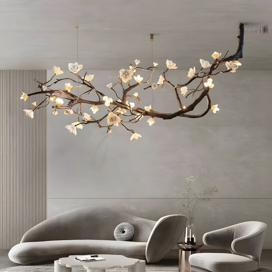 Branch LED Chandelier with Ceramic Blossoms