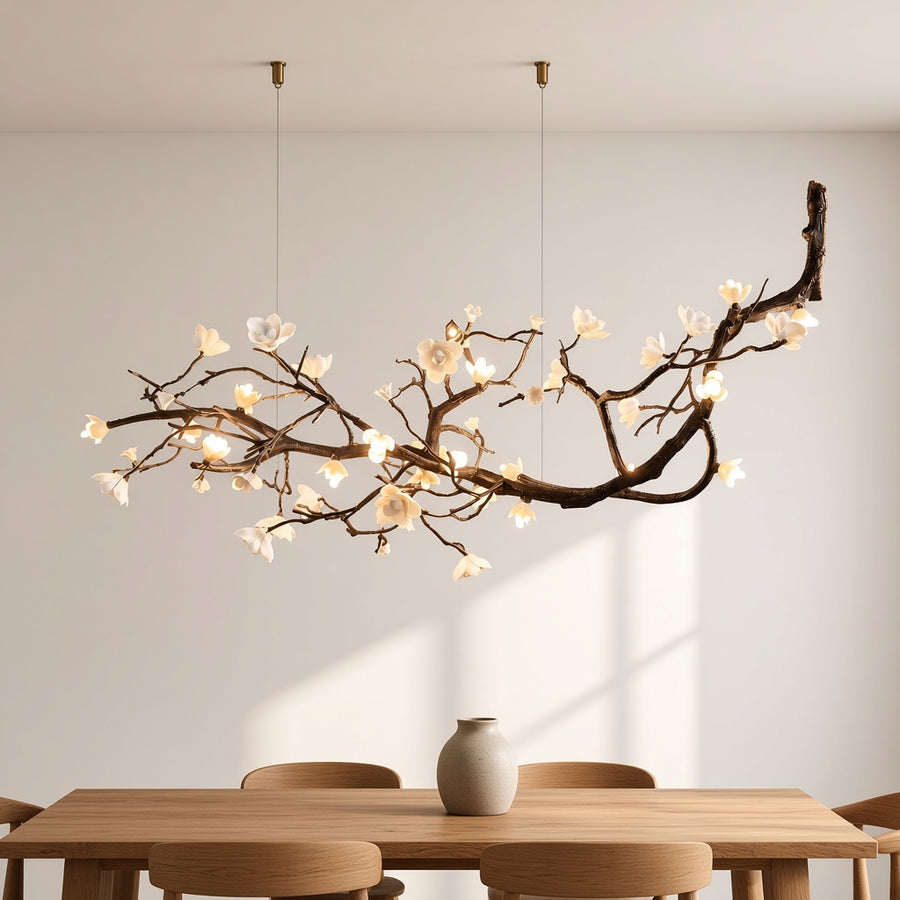 Branch LED Chandelier with Ceramic Blossoms