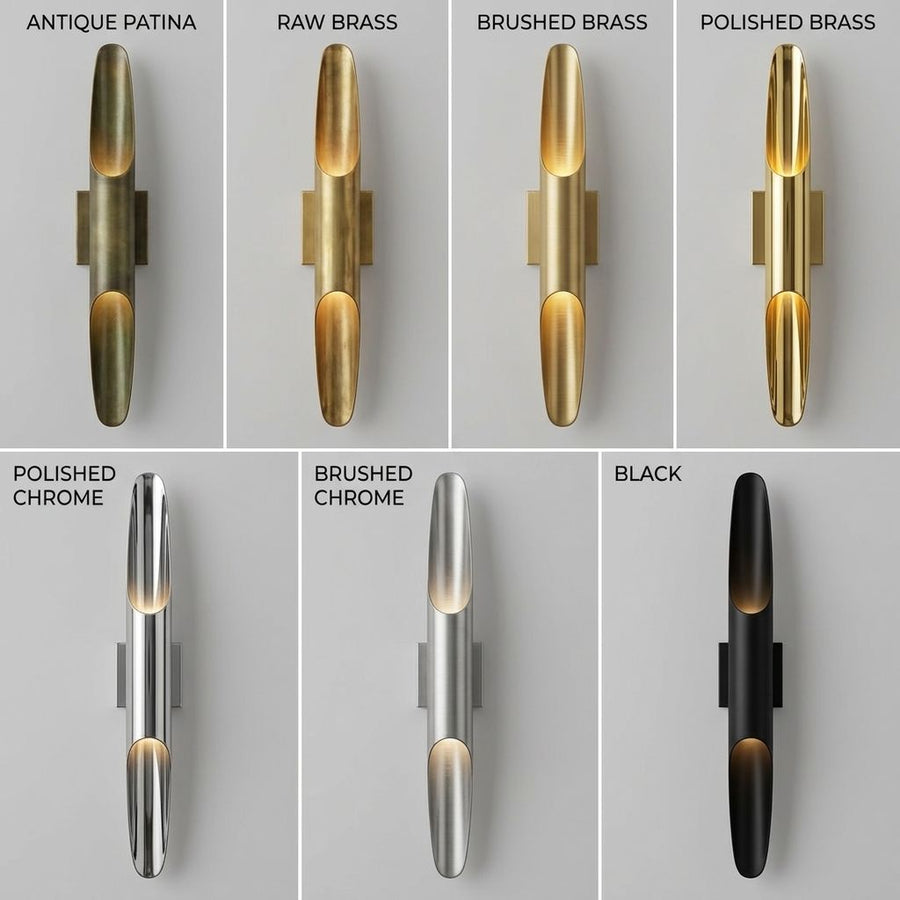Brass Cylinder Wall Sconce Pair finish and light color options