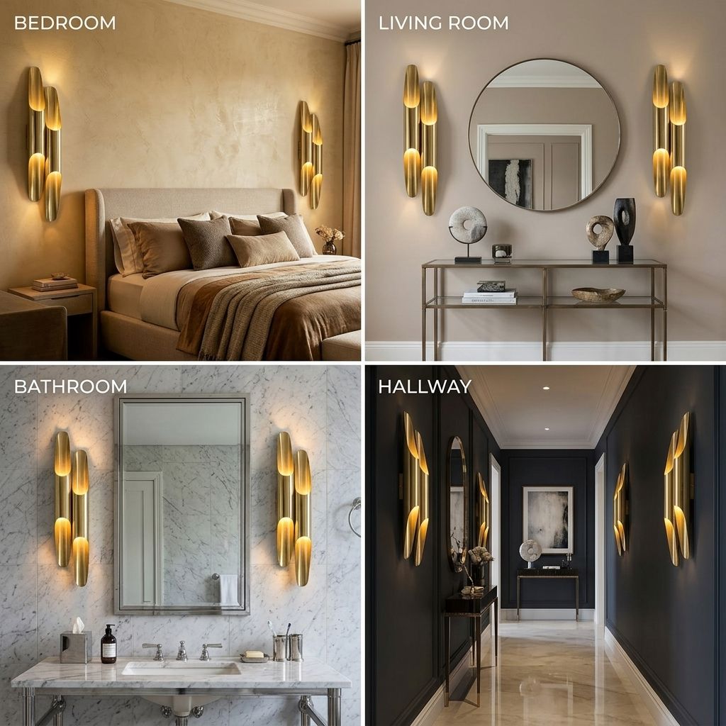 Brass Cylinder Wall Sconce Pair