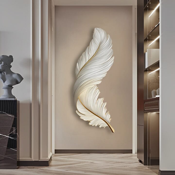 Illuminated Feather Wall Art Light - 19.7''x59.1'' / White / Vertical