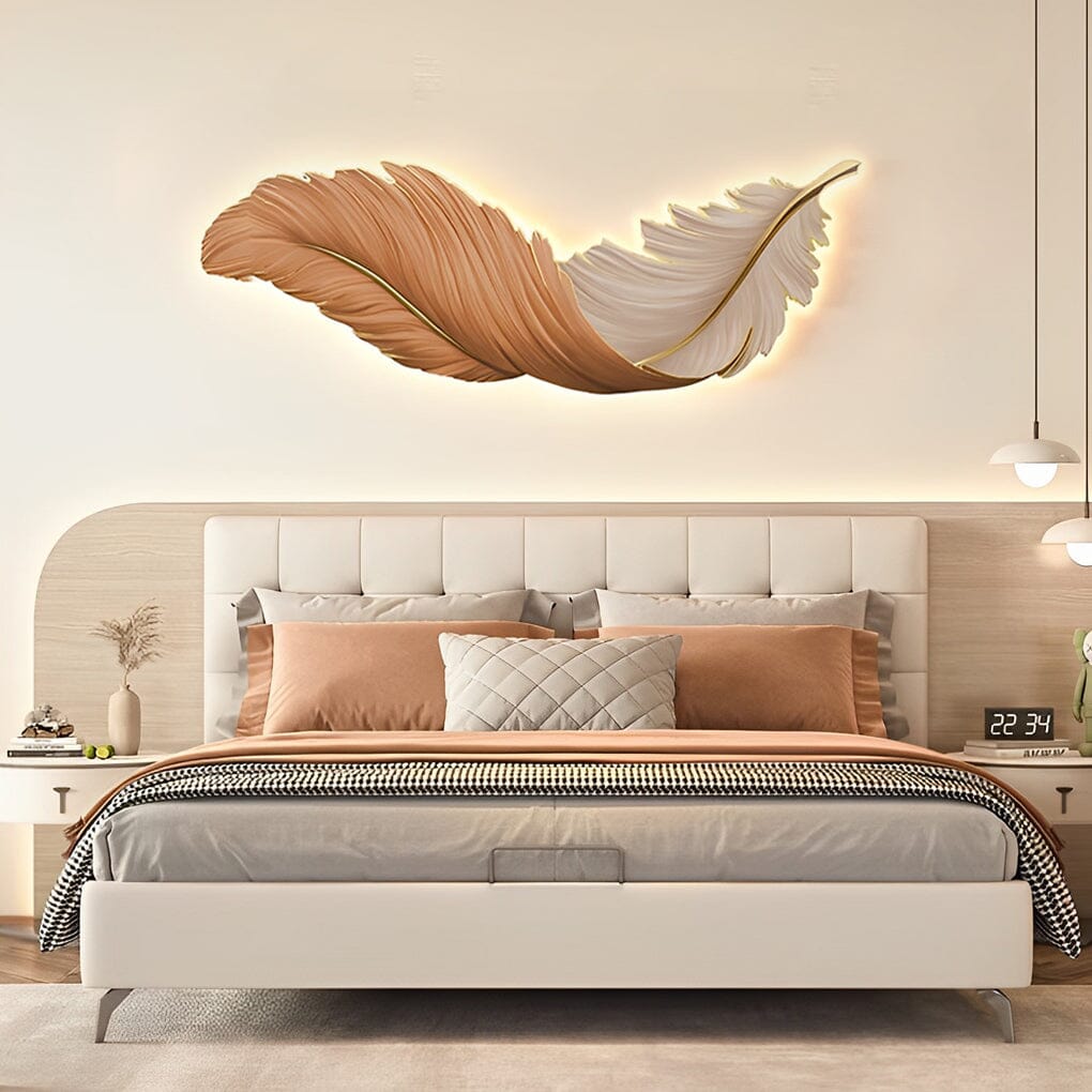 Illuminated Feather Wall Art Light - 19.7''x59.1'' / Orange / Horizontal