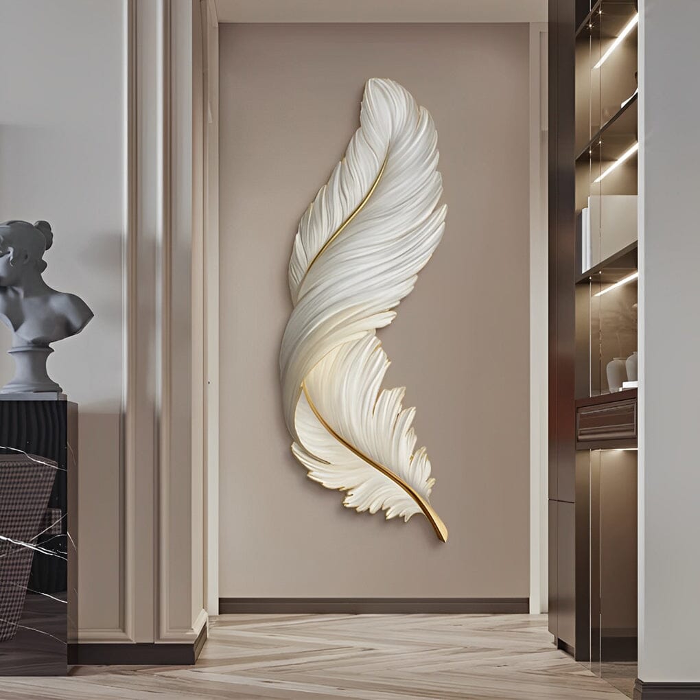 Illuminated Feather Wall Art Light - 23.6''x70.9'' / White / Vertical